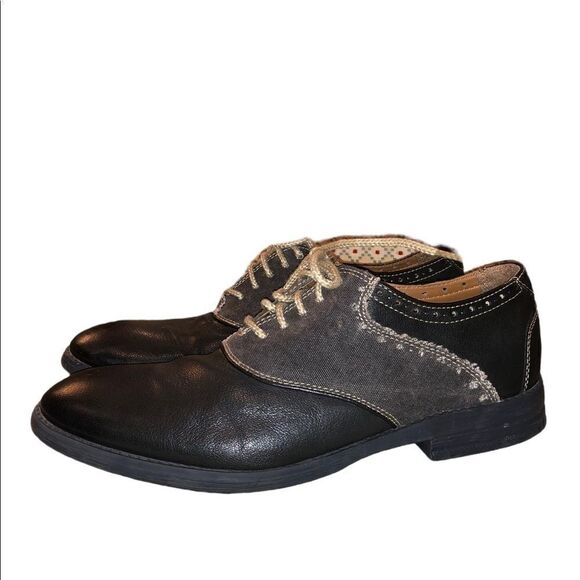 Men’s Clark’s Denim and Faux Black Leather Oxfords with New Balance Insoles - Picture 1 of 12